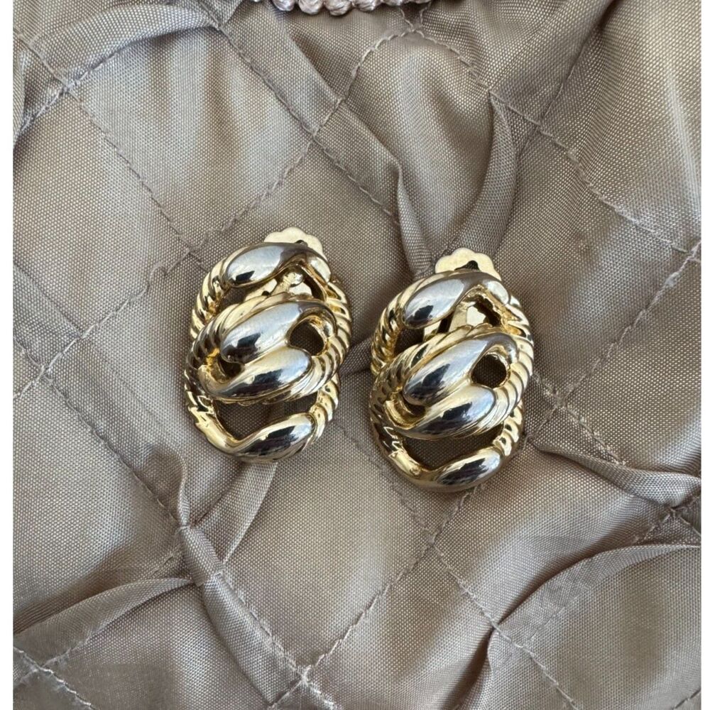 Vintage Gold Tone Clip‎ On Earrings Chunky Rope Design